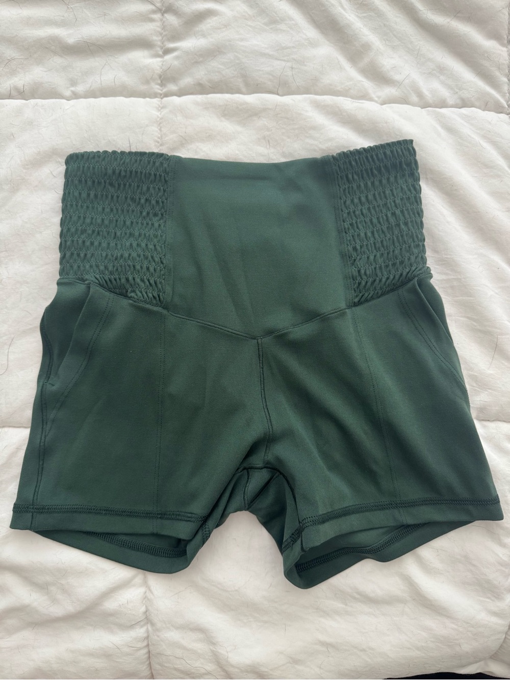 aerie Smocked High-Waist Forest Green Bike Shorts